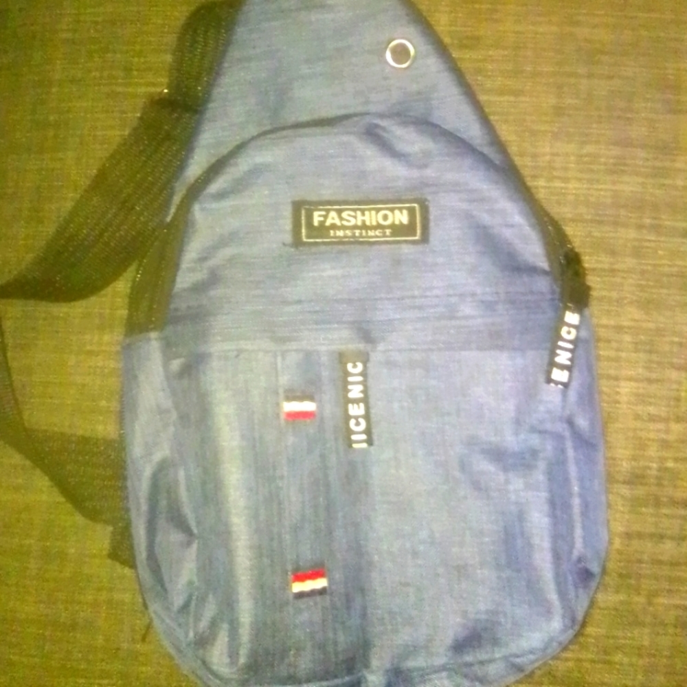 Blue vinyl small backpack NWT